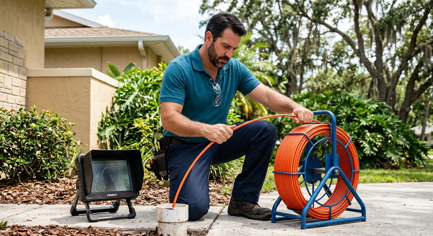 Plumber inspecting a pipe fitting for signs of a needed repair in a Tampa Bay home